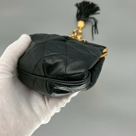 CHANEL (シャネル) ヴィンテージ ラムスキン がま口 ココマーク フリンジ ウエストバッグ