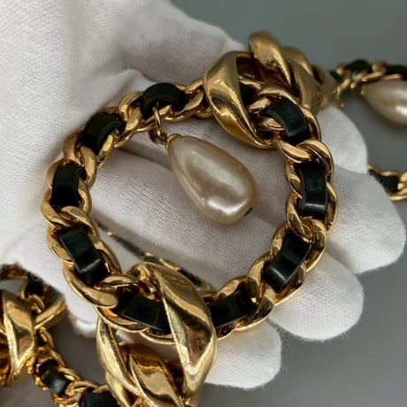 CHANEL (シャネル) ヴィンテージ レザー パール サークル チェーンベルト