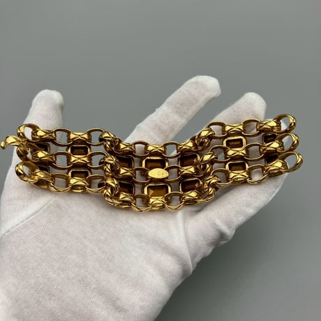 CHANEL (シャネル) ヴィンテージ ラインストーン マトラッセ 三連チェーン ブレスレット バングル