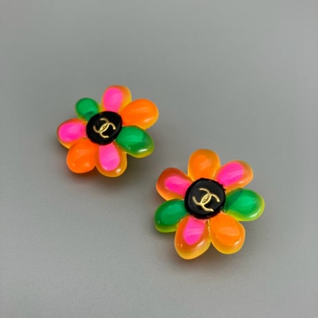 CHANEL (シャネル) ヴィンテージ ココマーク フラワー マルチカラー イヤリング