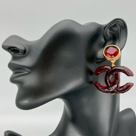 CHANEL (シャネル) ヴィンテージ グリポア カラーストーン デカココ ココマーク スイング イヤリング