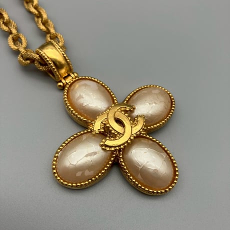 CHANEL (シャネル) ヴィンテージ パール ココマーク クロス ネックレス