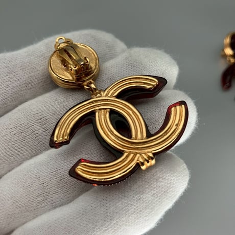CHANEL (シャネル) ヴィンテージ グリポア カラーストーン デカココ ココマーク スイング イヤリング