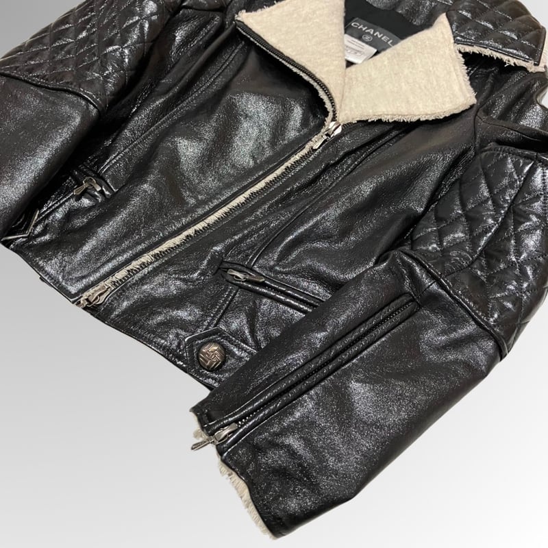 美品✨シャネル レザーブルゾン ラムスキン 38サイズ ブラック フランス製 CHANEL／シャネル／ヴィンテージ／マトラッセ／ラムスキン