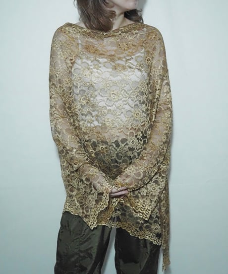 gold lace asymmetry blouse