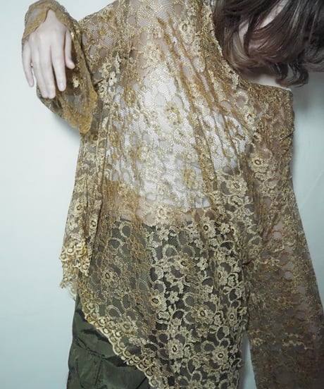 gold lace asymmetry blouse