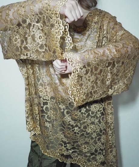 gold lace asymmetry blouse