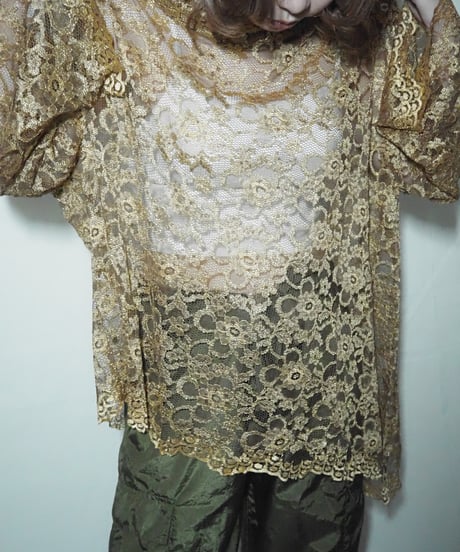 gold lace asymmetry blouse