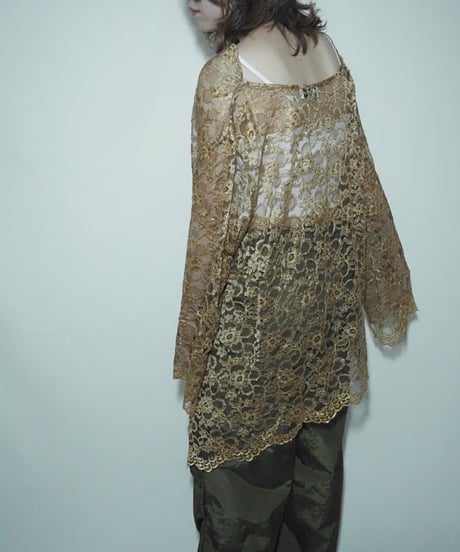 gold lace asymmetry blouse
