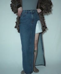 cutout design long denim skirt