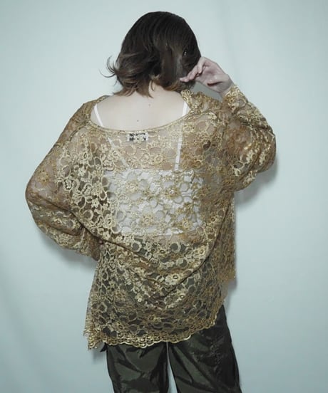 gold lace asymmetry blouse