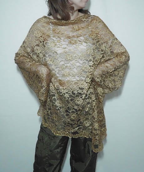 gold lace asymmetry blouse