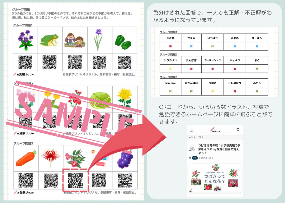 小学校受験　季節関連資料　フルセット 小学校受験の季節対策”頻出”113語ばっちり対策100問！ | お受験