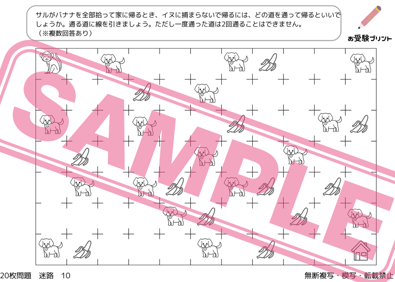 小学校受験：ペーパー対策】理解度確認用「迷路（めいろ）」（全20問