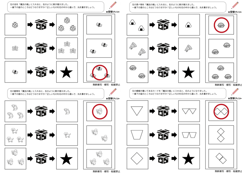 小学校受験：ペーパー対策】理解度確認用「魔法の箱/マジックボックス 