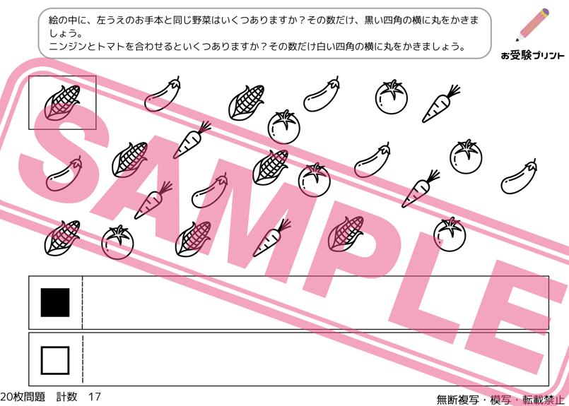 小受　対策資料 小学校受験：ペーパー対策】理解度確認用「計数（けいすう）」（全20問