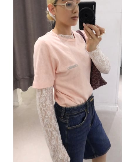 Cotton flower mesh T 【peach】