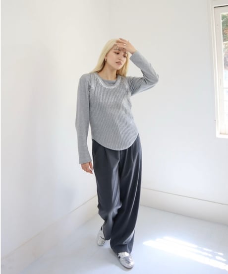 Cotton flower mesh longT【sesame】