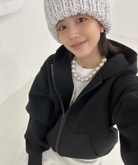 Marshmallow zip hoodie【black】