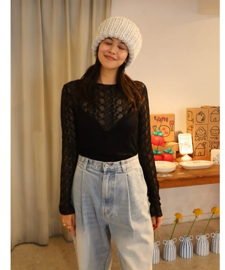 Logo Embroidery Tuck Denim【Light Blue】