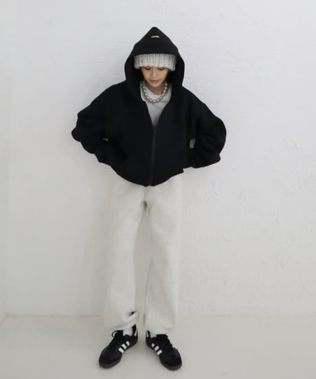 Marshmallow zip hoodie【black】