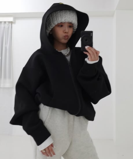 Marshmallow zip hoodie【black】