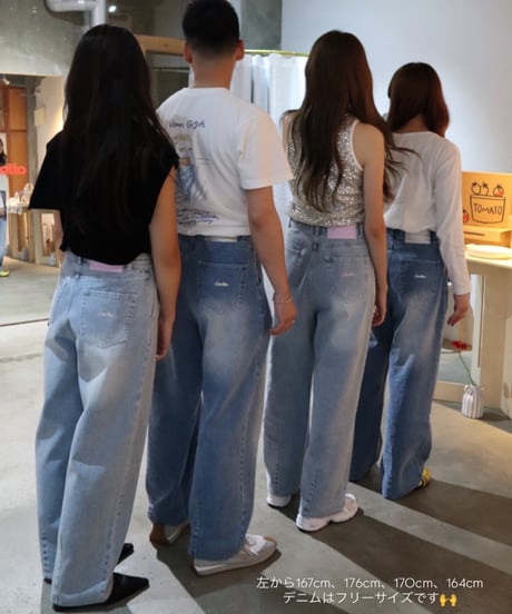 Logo Embroidery Tuck Denim【Blue】