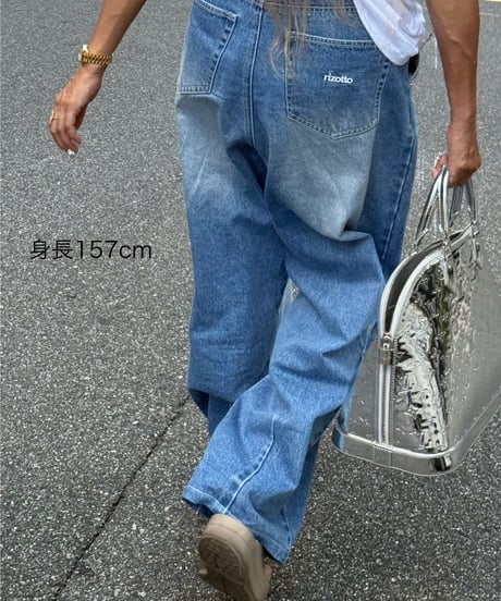Logo Embroidery Tuck Denim【Blue】