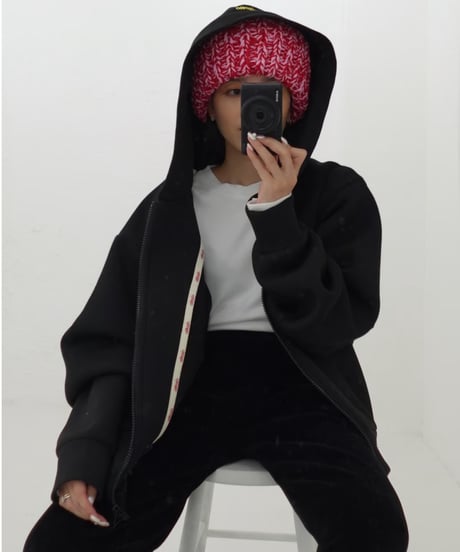 Marshmallow zip hoodie【black】