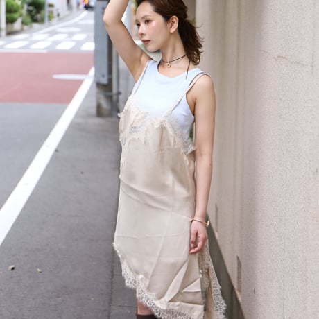 Asymmetric Lace Satin Camisole beige