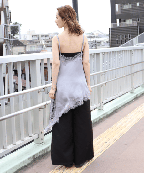 Asymmetric Lace Satin Camisole gray