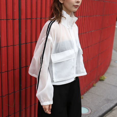 Sheer Organdy Track Jacket with Stripes