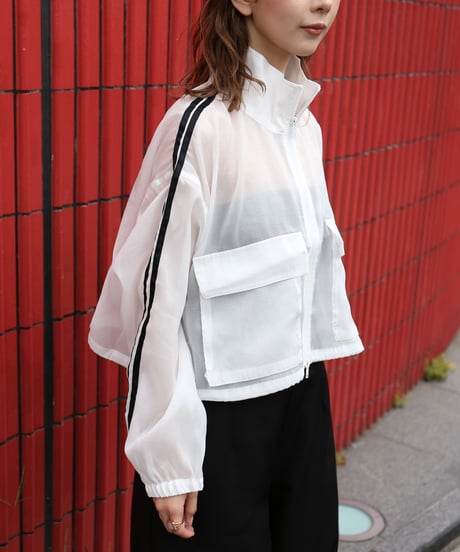 Sheer Organdy Track Jacket with Stripes