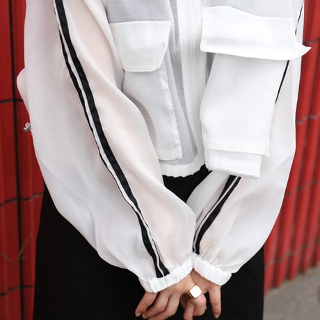 Sheer Organdy Track Jacket with Stripes