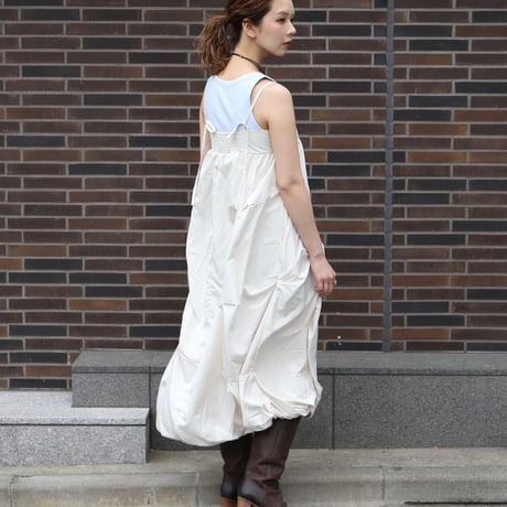 Tucked Balloon Camisole Dress　white