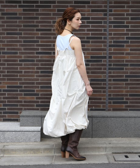 Tucked Balloon Camisole Dress　white