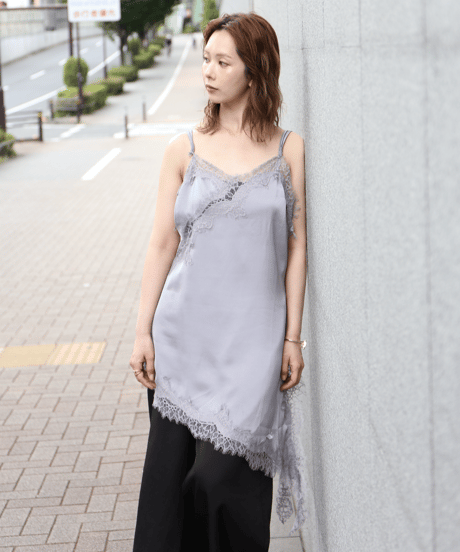 Asymmetric Lace Satin Camisole gray