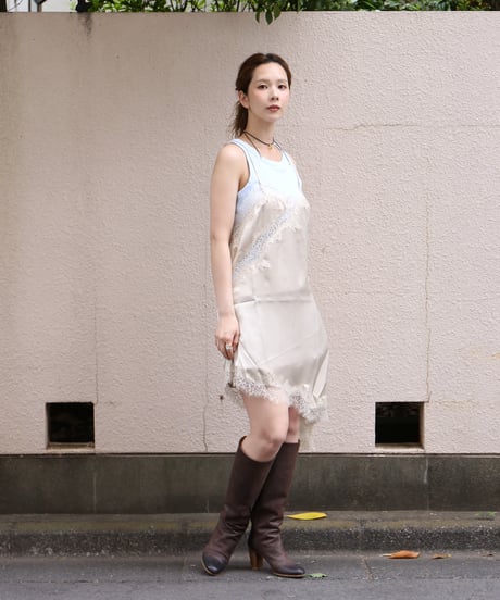 Asymmetric Lace Satin Camisole beige