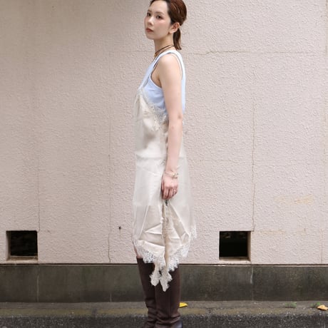 Asymmetric Lace Satin Camisole beige