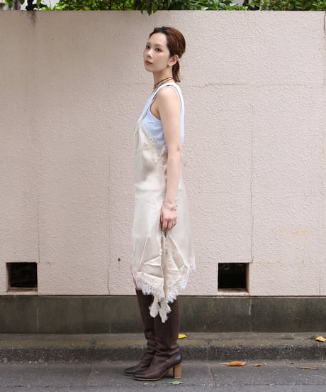 Asymmetric Lace Satin Camisole beige