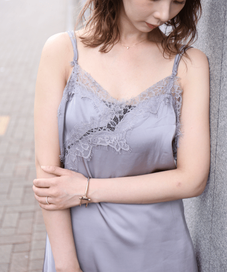 Asymmetric Lace Satin Camisole gray