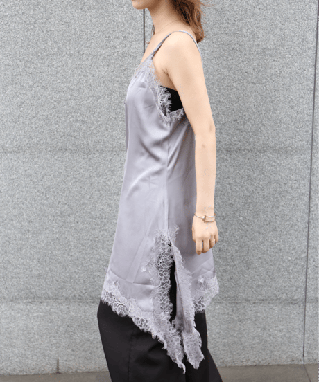 Asymmetric Lace Satin Camisole gray