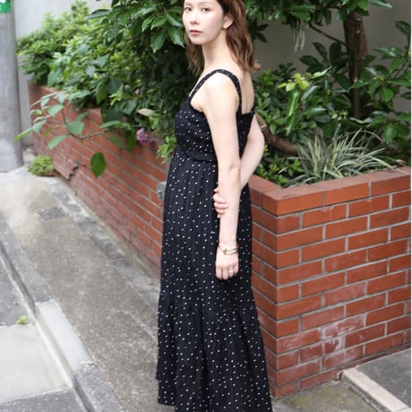 Polka Dot Print Jacquard Shirred Maxi Dress