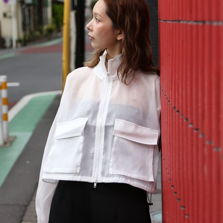 Sheer Organdy Track Jacket with Stripes