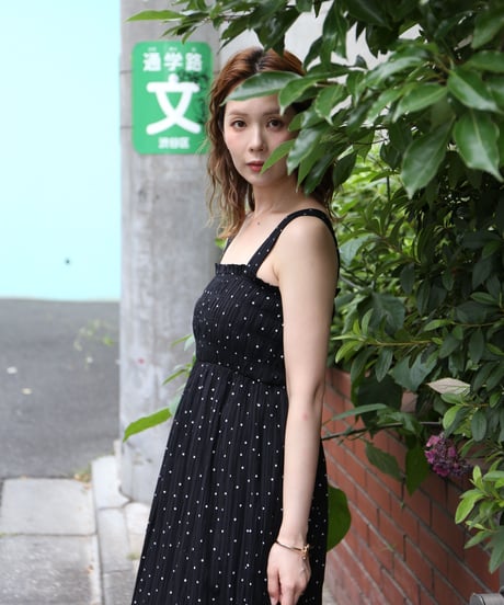 Polka Dot Print Jacquard Shirred Maxi Dress