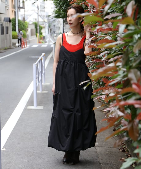 Tucked Balloon Camisole Dress black