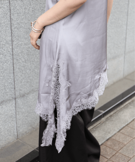 Asymmetric Lace Satin Camisole gray