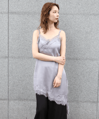 Asymmetric Lace Satin Camisole gray