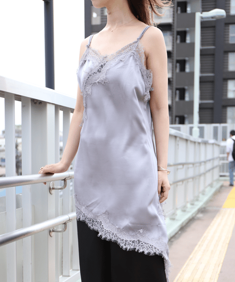 Asymmetric Lace Satin Camisole gray
