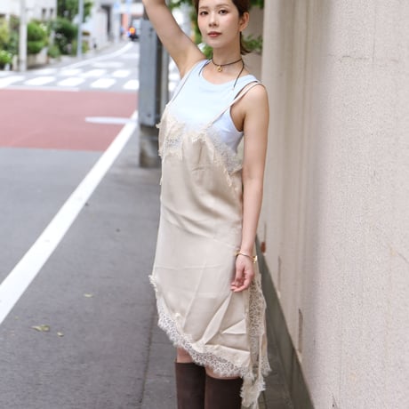 Asymmetric Lace Satin Camisole beige